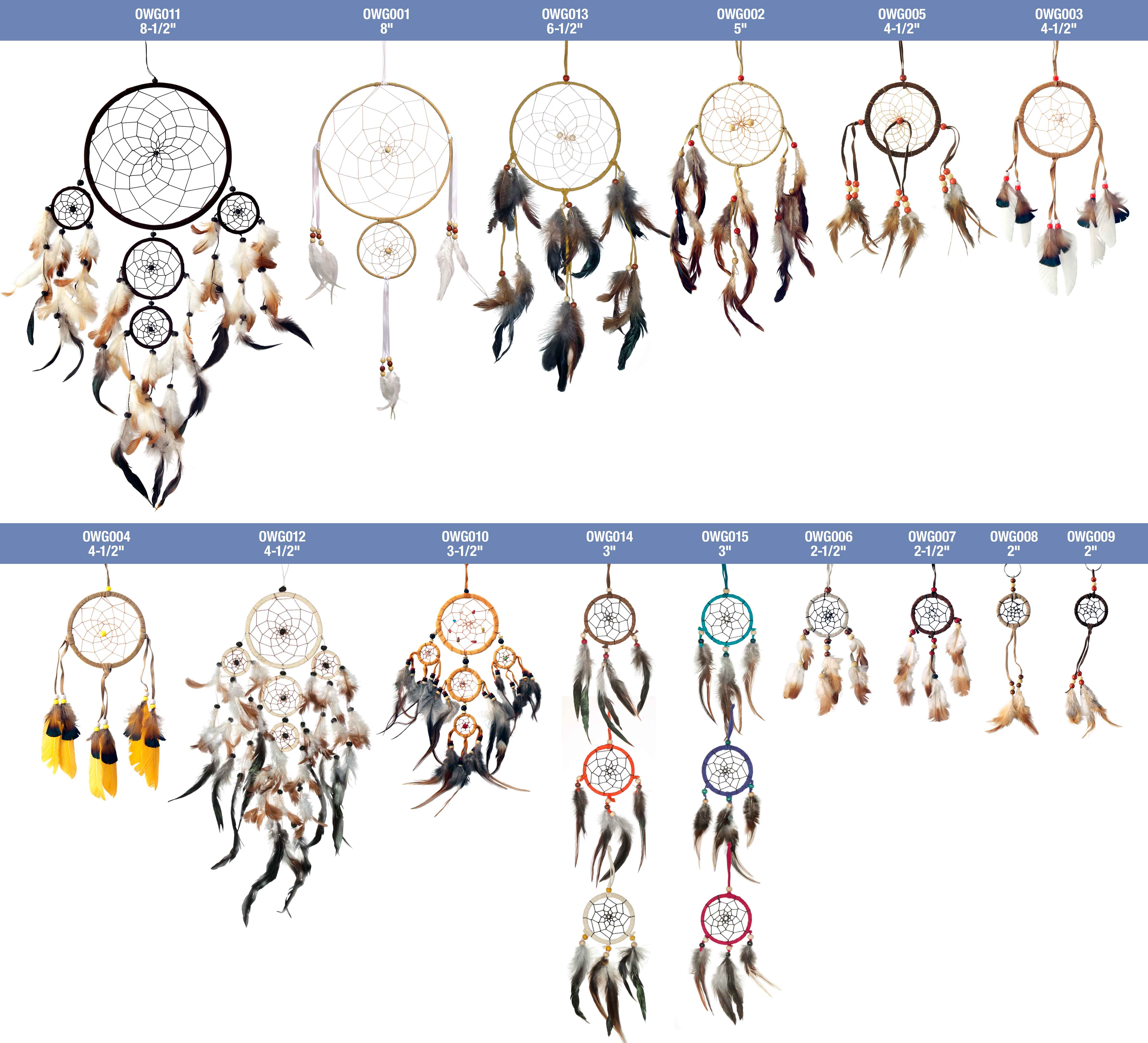 dreamcatcher size comparison chart that shows all of our different sizes
